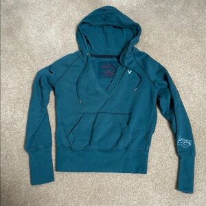 Vintage American Eagle Outfitters Fitted Hoodie Sweater Top Green Size Small